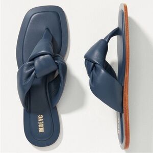 NEW Anthro Maeve Navy Blue Leather Puffy Knotted Sandals 8 Boho